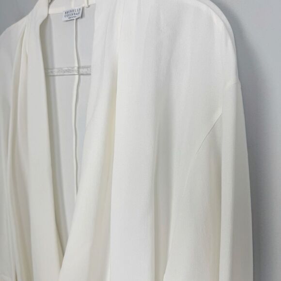BRUNELLO CUCINELLI | NEW Waterfall Cream Wrap Silk Blouse Women’s Size Large - Picture 4 of 13